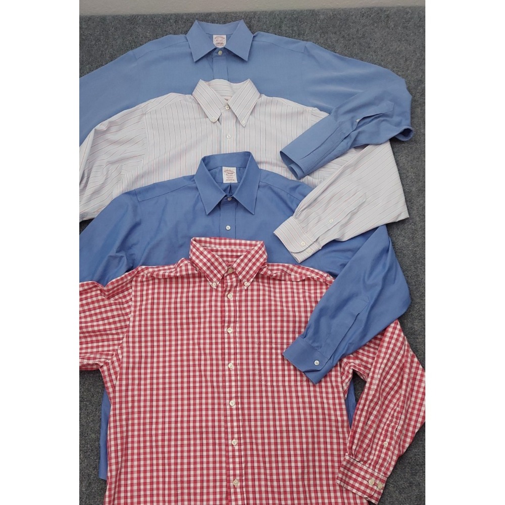 Lot 4 BROOKS BROTHERS Shirt Men Medium 15.5 Button Down Plaid Stripe Long Sleeve